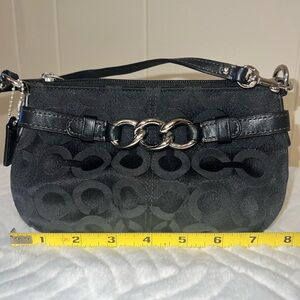Coach VINTAGE Black Signature Canvas Wristlet Clutch with Silver Hardware